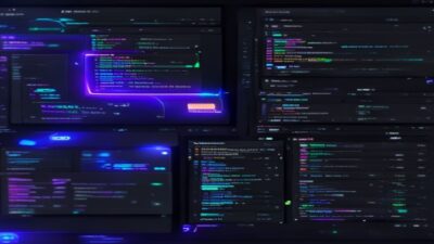 Cursor IDE 다크 테마에서 한국어 코드와 AI 자동완성 오버레이가 표시된 모던 개발 환경